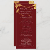 Burgundy Red Gold Floral Event Wedding Program Programma (Voorkant / Achterkant)