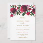 Burgundy Red Gold Floral Faire-part de mariage (Devant)