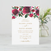 Burgundy Red Gold Floral Faire-part de mariage (Debout devant)