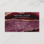 Burgundy Red Gold Glitter Marble Agate Monogram Visitekaartje (Achterkant)