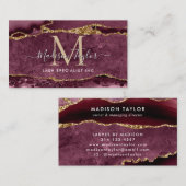 Burgundy Red Gold Glitter Marble Agate Monogram Visitekaartje (Voorkant / Achterkant)
