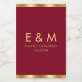 Burgundy Red Gold Monogram Text Save the Date Wijn Etiket (Enkel label)