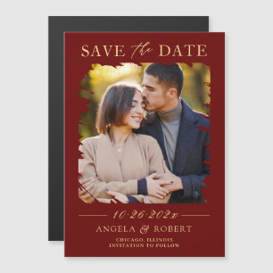 Burgundy Red Gold Photo Save the Date Magnet