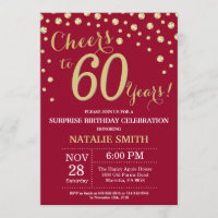 Burgundy Red Gold Surprise 60th Birthday Diamond