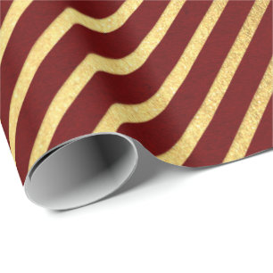 Burgundy Red Maroon Gold Stripes Lux Cadeaupapier