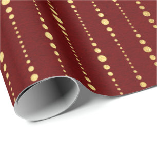 Burgundy Red Maroon Golden Stripes laat Stippen va Cadeaupapier