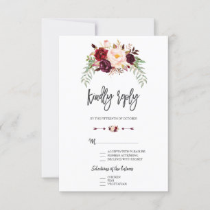 Burgundy Red Marsala Floral Calligraphie RSVP