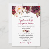 Burgundy Red Marsala Floral Chic Fall Wedding Kaart (Voorkant)