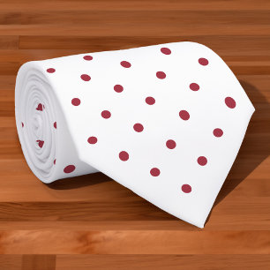 Burgundy Red Mini Polka Dot Pattern on White Stropdas