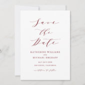 Burgundy Red Minimalist Dainty Script Save The Date (Voorkant)