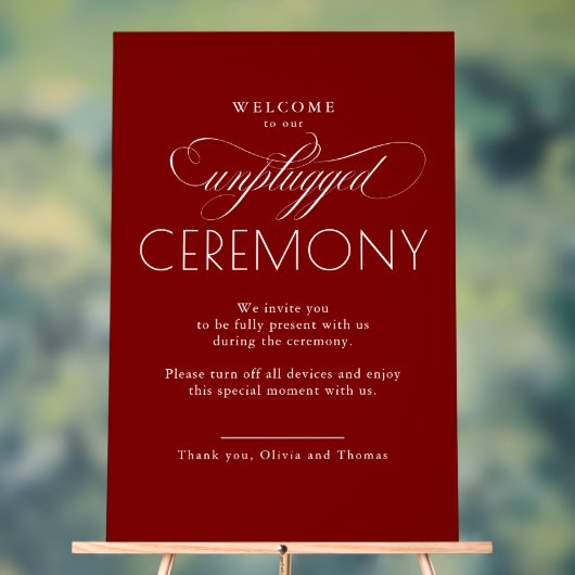 Burgundy Red Modern Script Unplugged Ceremony  (Neutre)