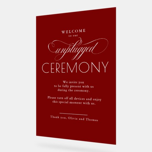 Burgundy Red Modern Script Unplugged Ceremony  (Angle)