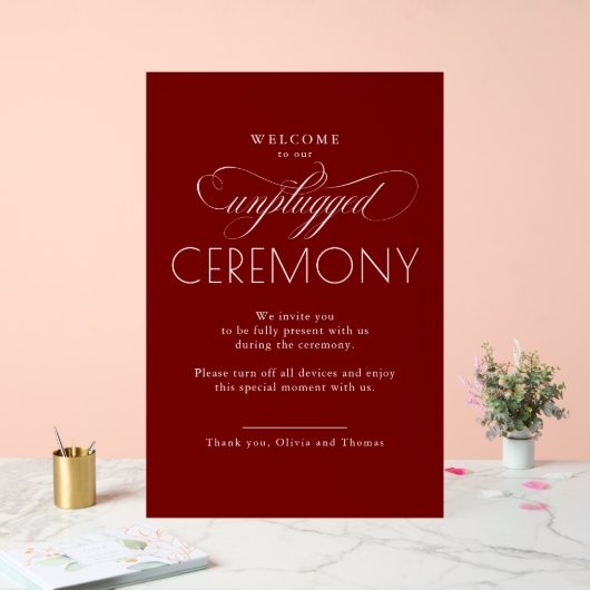 Burgundy Red Modern Script Unplugged Ceremony  (Mariage)