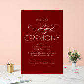 Burgundy Red Modern Script Unplugged Ceremony  Acryl Bord (Huwelijk)
