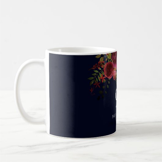 Burgundy Red Navy Blue Floral 90th Birthday Gift Koffiemok (Links)