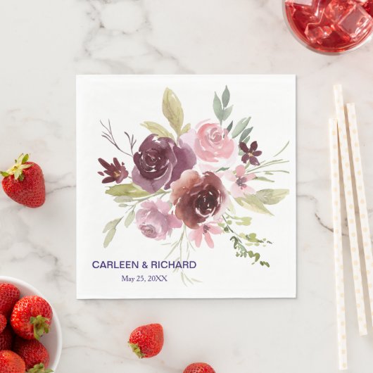Burgundy Red Navy Blue Floral Wedding Servet (Insitu)
