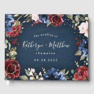 Burgundy Red Navy Blue Gold en Blush Pink Weddensc Gastenboek