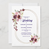 Burgundy Red Navy Blue Rozen Floral Wedding Kaart (Voorkant)