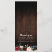 Burgundy Red Navy Floral Bois Mariage Menu (Dos)