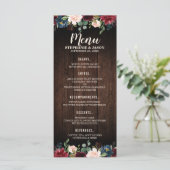 Burgundy Red Navy Floral Bois Mariage Menu (Debout devant)