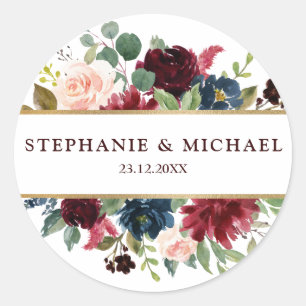 Burgundy Red Navy Floral Rustic Boho bedankt Ronde Sticker