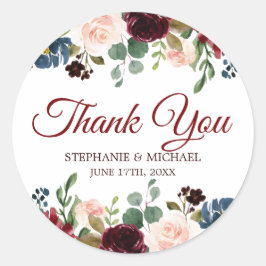 Burgundy Red Navy Floral Rustic Boho bedankt Ronde Sticker