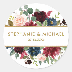 Burgundy Red Navy Floral Rustic Boho bedankt Ronde Sticker