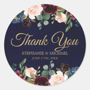 Burgundy Red Navy Floral Rustic Boho bedankt Ronde Sticker