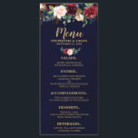 Burgundy Red Navy Floral Rustic Boho Menu Mariage<br><div class="desc">Aquarelle Bourgogne Rouge Floral Rustic Boho Mariage Menu Carte Rack. Parfait pour un mariage de automne. Le design comprend un bouquet époustouflant de bordeaux / Marsala, pêche, fleurs marines / roses avec feuilles assortis. S'il vous plaît trouver d'autres modèles et variantes dans mon magasin "blissweddingpaperie". N'hésitez pas à me contacter...</div>