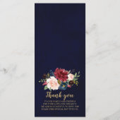 Burgundy Red Navy Floral Rustic Boho Menu Mariage (Dos)