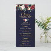 Burgundy Red Navy Floral Rustic Boho Menu Mariage (Debout devant)