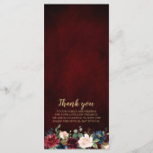 Burgundy Red Navy Floral Rustic Boho Menu Mariage (Dos)