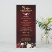 Burgundy Red Navy Floral Rustic Boho Menu Mariage (Debout devant)