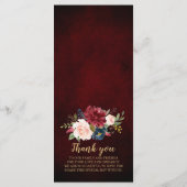 Burgundy Red Navy Floral Rustic Boho Menu Mariage (Dos)