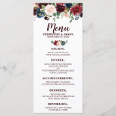 Burgundy Red Navy Floral Rustic Boho Menu Mariage (Devant)