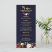 Burgundy Red Navy Floral Rustic Boho Menu Mariage (Debout devant)