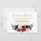 Burgundy Red Navy Floral Rustic Boho Reception Kaart (Voorkant)