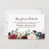 Burgundy Red Navy Floral Rustic Boho Reception Kaart (Voorkant)