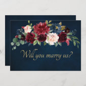 Burgundy Red Navy Floral Rustic Boho Save The Date (Voorkant / Achterkant)