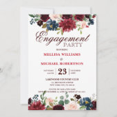 Burgundy Red Navy Floral Rustic Boho Verloving Kaart (Voorkant)