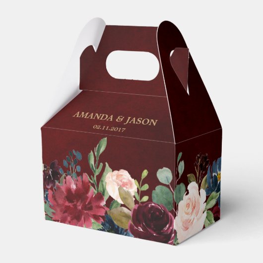 Burgundy Red Navy Floral Rustic Boho Wedding Bedankdoosjes (Voorkant Zijde)