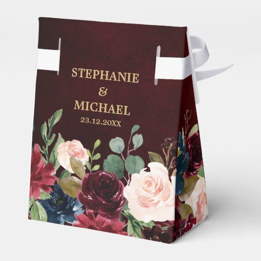 Burgundy Red Navy Floral Rustic Boho Wedding Bedankdoosjes (Achterkant)