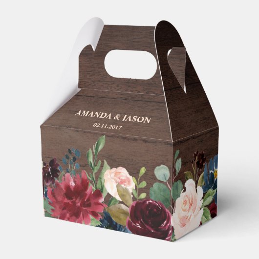 Burgundy Red Navy Floral Rustic Boho Wedding Bedankdoosjes (Voorkant Zijde)