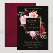Burgundy Red Navy Floral Rustic Boho Wedding Kaart (Voorkant / Achterkant)