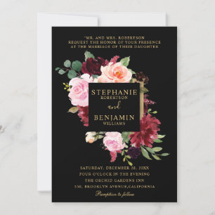 Burgundy Red Navy Floral Rustic Boho Wedding Kaart