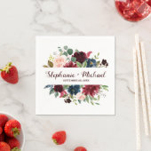 Burgundy Red Navy Floral Rustic Boho Wedding Servet (Insitu)