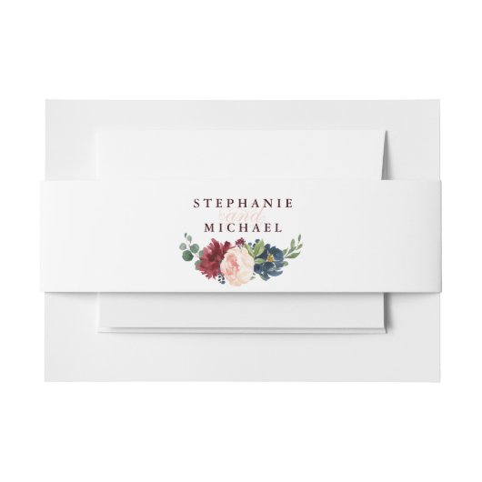 Burgundy Red Navy Floral Rustic Boho Wedding Uitnodigingen Wikkel (Voorkant Voorbeeld)