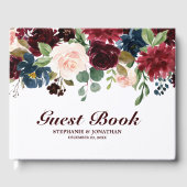 Burgundy Red Navy Floral Rustic Weddenschap Gastenboek (Voorkant)
