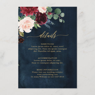 Burgundy Red Navy Floral Rustic Wedding Details En Informatiekaartje