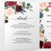 Burgundy Red Navy triple Faire-part de mariage (Intérieur en premier)